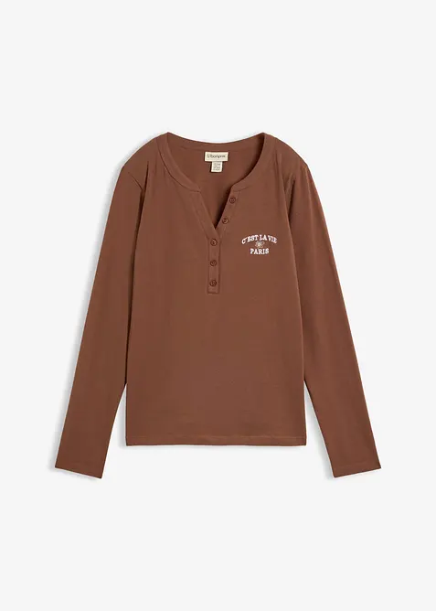 Langarmshirt aus elastischem Bio-Baumwoll-Mix in braun von vorne - bonprix