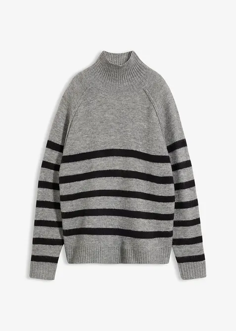 Lockerer Strickpullover mit Rollkragen in grau von vorne - bonprix