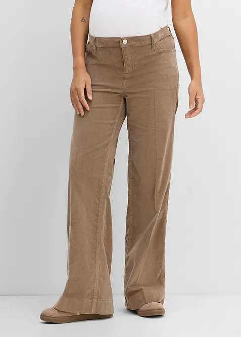 Unterbauch-Umstandshose aus Stretch-Cord, Wide Leg in braun von vorne - bonprix