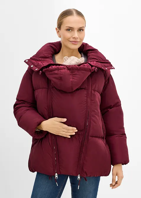 3-in-1 warm wattierte oversize Umstandspufferjacke mit Babyeinsatz in rot von vorne (im Anschnitt) - bonprix
