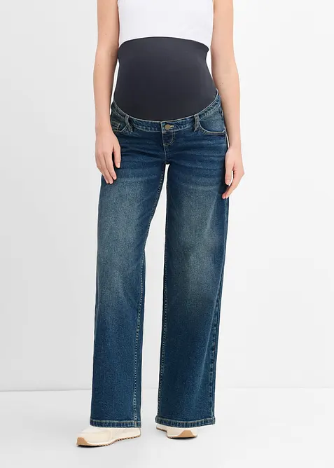 Umstandsjeans aus Bio-Baumwolle, Wide Leg in blau von vorne - bonprix