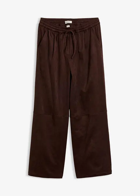 Wildlederimitat-Hose mit Bequembund in braun von vorne - bonprix