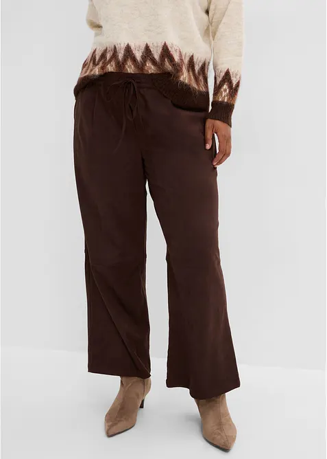 Wildlederimitat-Hose mit Bequembund in braun von vorne - bonprix