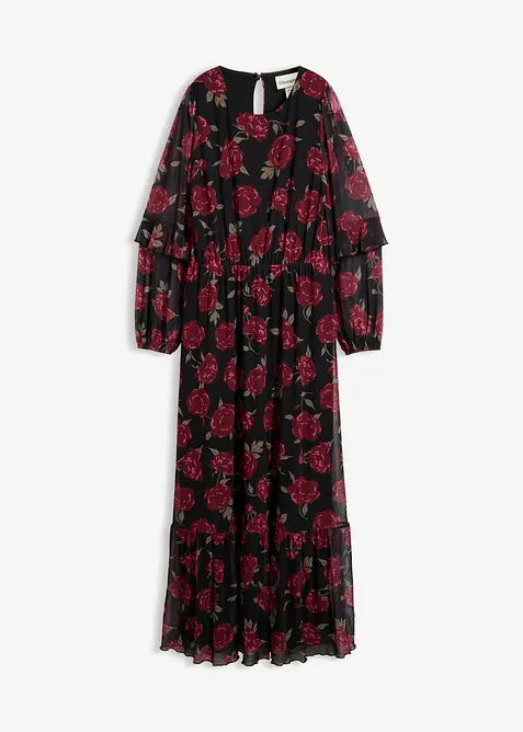 Maxikleid aus softem Mesh in schwarz von vorne - bonprix