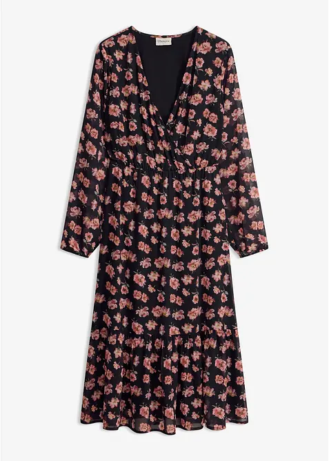 Bedrucktes Midi-Chiffonkleid in schwarz von vorne - bonprix