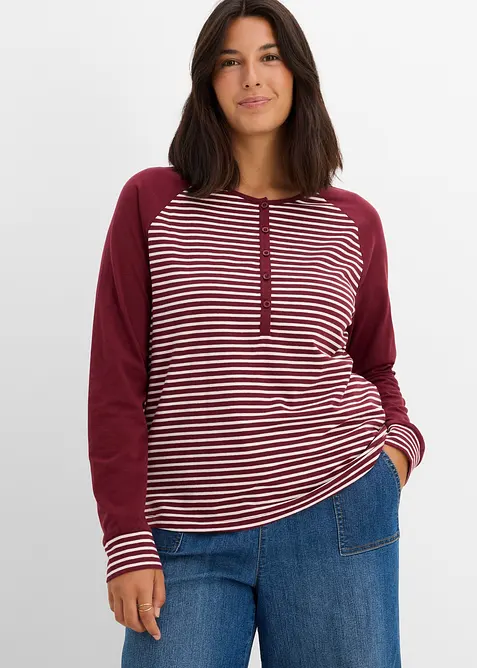 Raglanshirt aus elastischem Bio-Baumwoll-Mix in rot von vorne (im Anschnitt) - bonprix