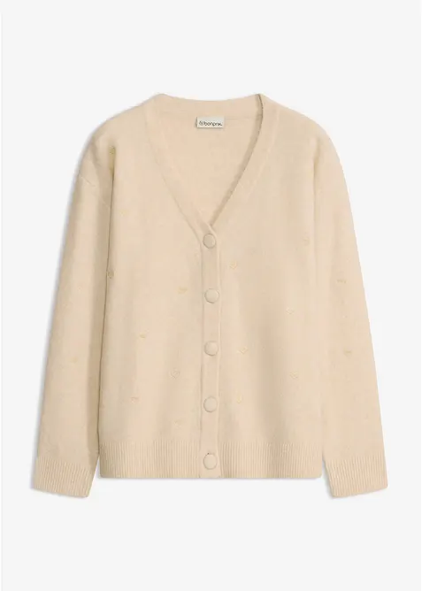 Strickjacke mit Herz-Applikation in beige von vorne - bonprix