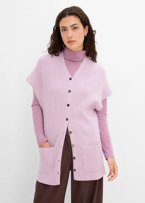 Strick-Cape aus feinem Viskose-Mix in lila von vorne (im Anschnitt) - bonprix