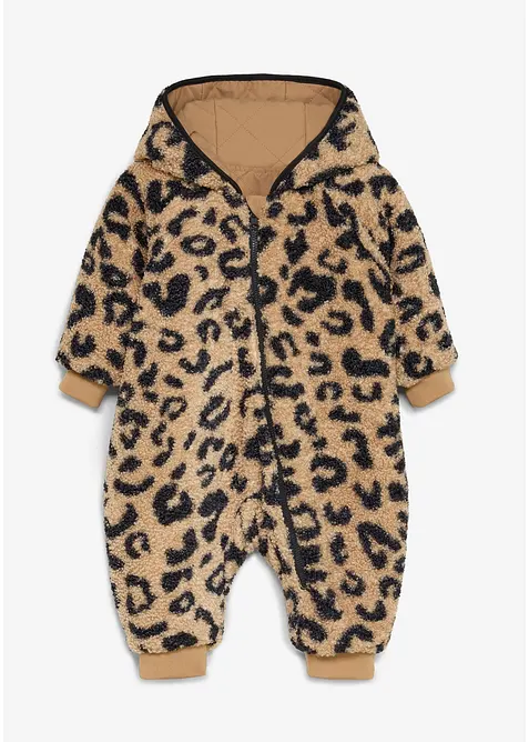 Baby 2-in-1 Wendeoverall mit kuscheligem Teddy-Fleece in beige von vorne - bonprix
