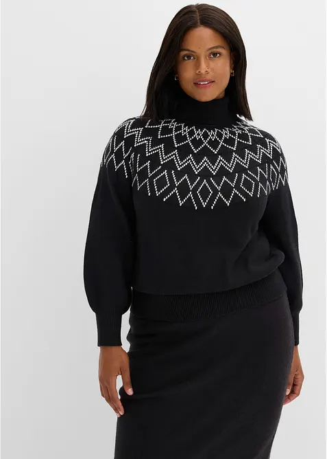 Norweger-Pullover aus feinem Viskose-Mix in schwarz von vorne (im Anschnitt) - bonprix