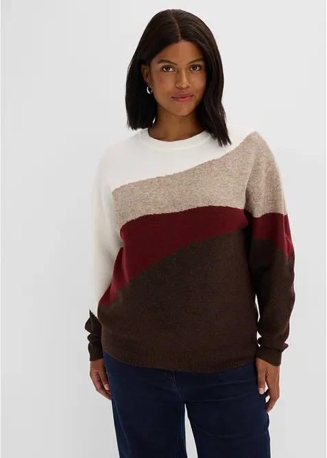 Pullover mit Color-Block-Optik in weiß von vorne (im Anschnitt) - bonprix