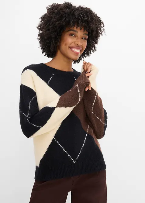 Oversize-Pullover mit Stehkragen in schwarz von vorne (im Anschnitt) - bonprix