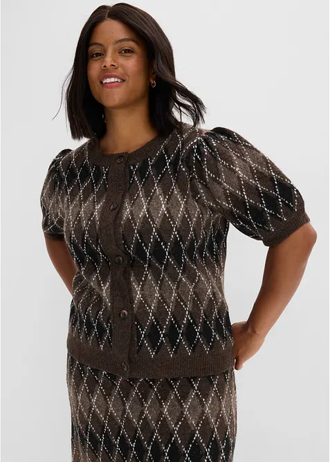 Strickjacke mit Puffärmeln in schwarz von vorne (im Anschnitt) - bonprix