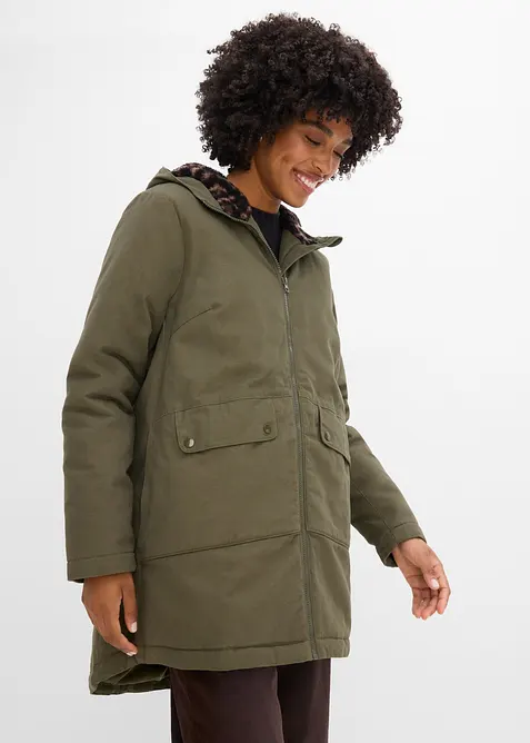 Parka mit Teddyfleece in grün von vorne (im Anschnitt) - bonprix