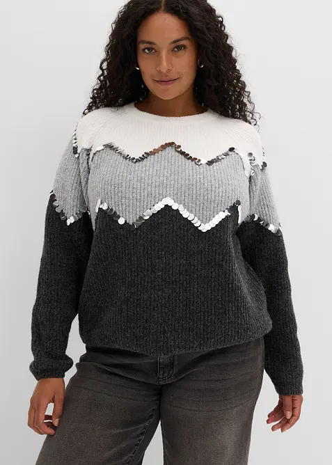 Pullover mit Pailletten-Applikation in grau von vorne (im Anschnitt) - bonprix
