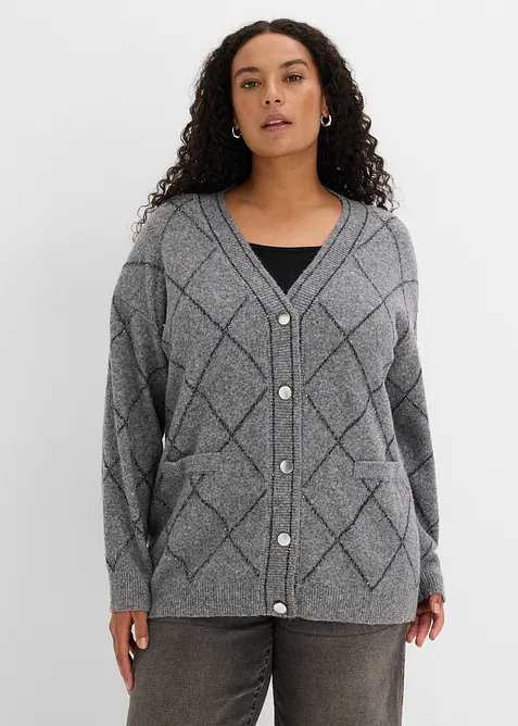 Longstrickjacke mit Glitzereffekt in grau von vorne (im Anschnitt) - bonprix