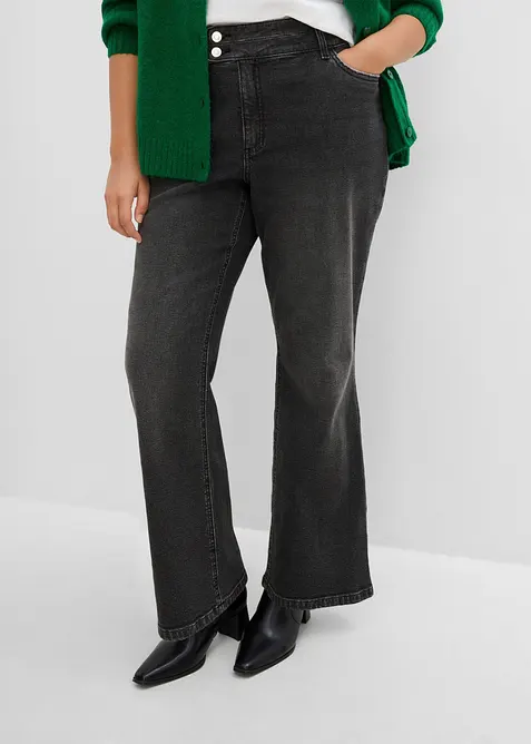 Bootcut-Jeans, High Waist in schwarz von vorne - bonprix