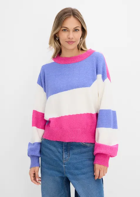 Weiter Feinstrickpullover in pink von vorne (im Anschnitt) - bonprix