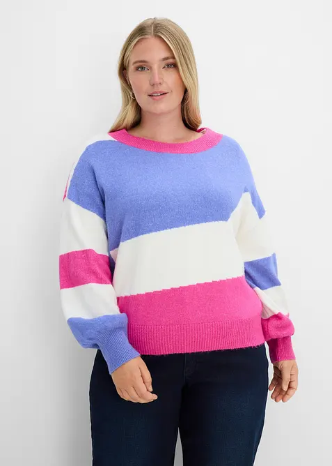 Weiter Feinstrickpullover in pink von vorne (im Anschnitt) - bonprix