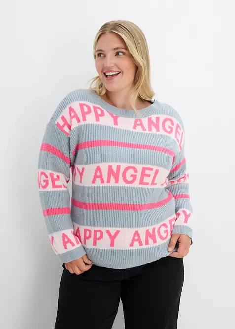 Boxy-Pullover in grau von vorne (im Anschnitt) - bonprix