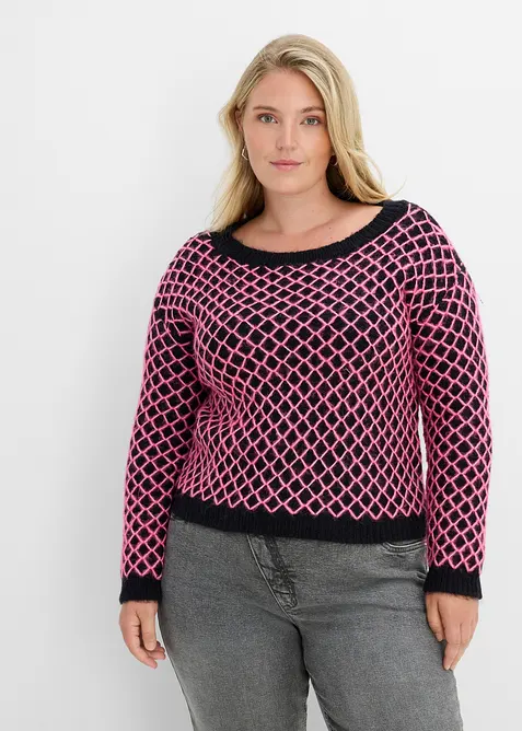 Boxy-Pullover mit Hairy-Garn in schwarz von vorne (im Anschnitt) - bonprix