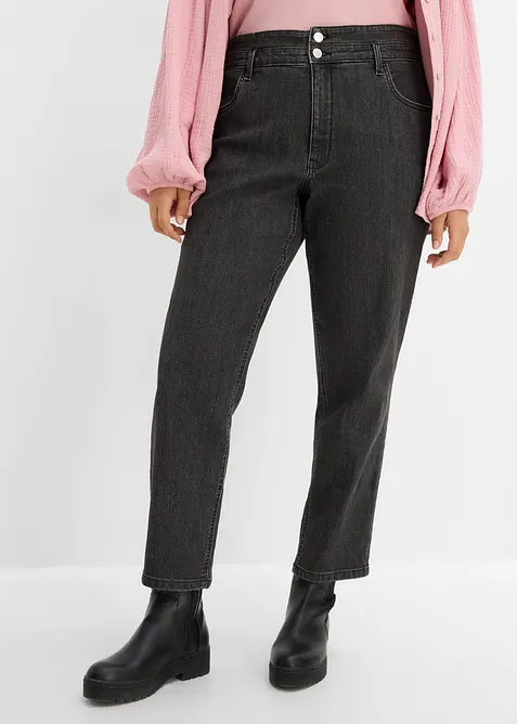 Mom-Jeans High Waist, Bequembund in grau von vorne - bonprix
