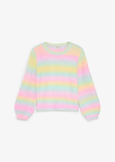 Grobstrick-Pullover mit Ballonärmeln in gelb von vorne - bonprix