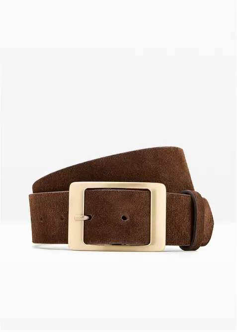 Veloursledergürtel mit eckiger Schnalle in braun von vorne - bonprix