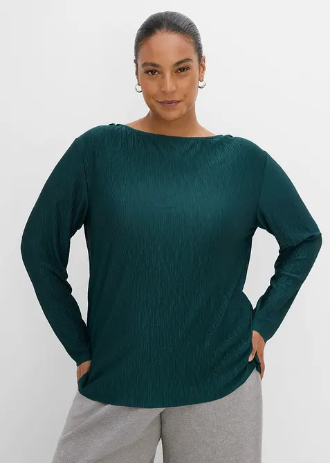Langarmshirt mit Struktureffekt in grün von vorne (im Anschnitt) - bonprix