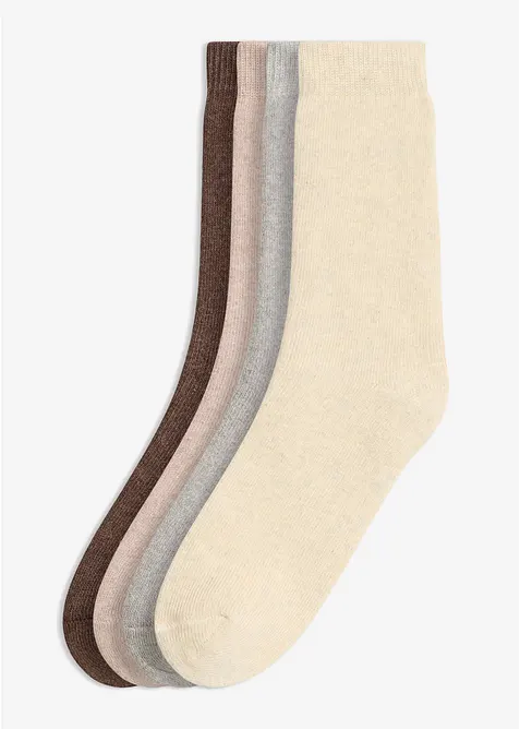 Thermo Frottee Socken mit Bio-Baumwolle (4er Pack) in beige von vorne - bonprix