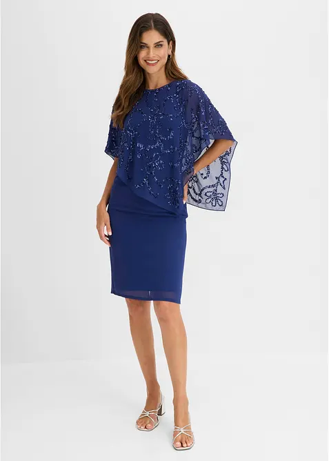 Cocktailkleid mit Paillettenstickerei in blau von vorne (Totalaufnahme) - bonprix