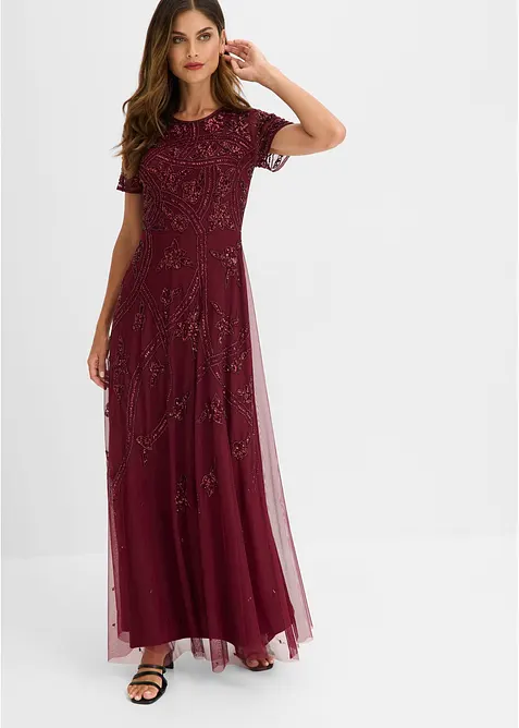 Abendkleid mit Paillettenstickerei in rot von vorne (Totalaufnahme) - bonprix