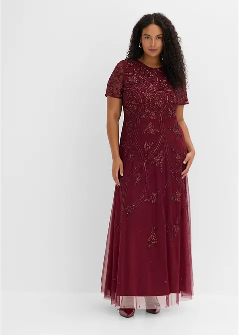 Abendkleid mit Paillettenstickerei in rot von vorne (Totalaufnahme) - bonprix