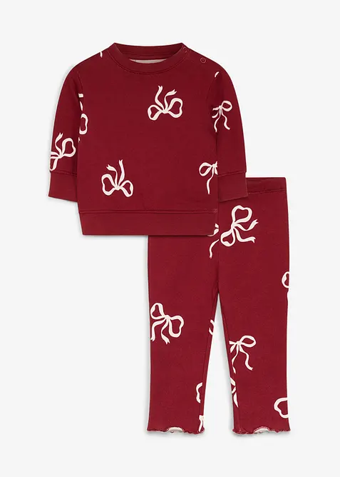 Süßes Set aus Leggings und Sweatshirt aus reiner Bio-Baumwolle (2-tlg.Set) in rot von vorne - bonprix