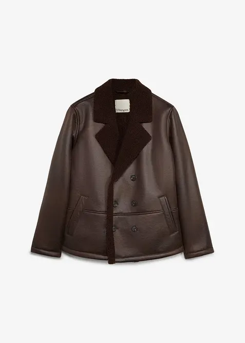 Lederimitat-Jacke mit Teddyfutter in braun von vorne - bonprix