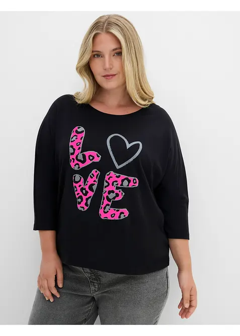 Oversize-Shirt aus Baumwoll-Mix in schwarz von vorne (im Anschnitt) - bonprix