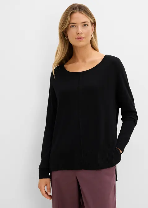 Oversize-Strickpullover in schwarz von vorne (im Anschnitt) - bonprix