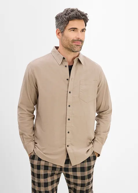 Flanellhemd aus Baumwolle in Regular-Fit in braun von vorne (im Anschnitt) - bonprix