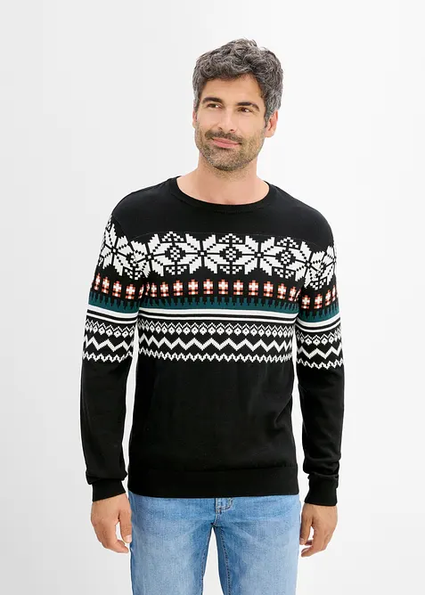 Norweger-Pullover in Regular Fit in schwarz von vorne (im Anschnitt) - bonprix