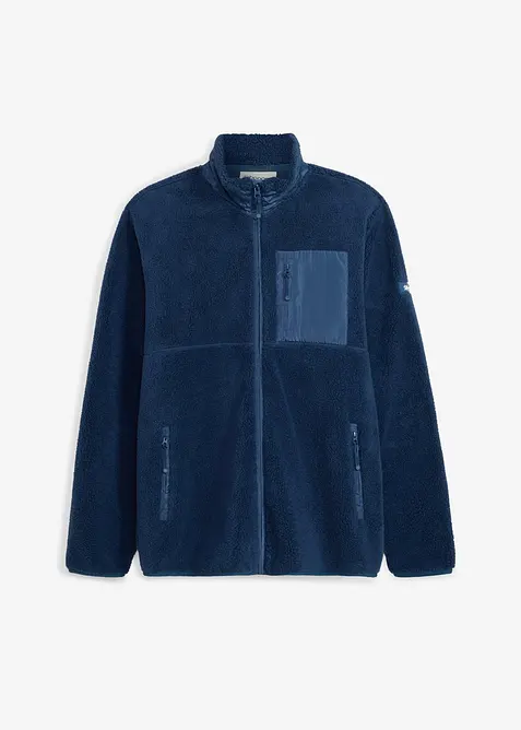 Teddy-Fleece-Jacke in blau von vorne - bonprix