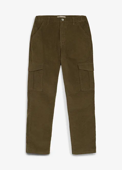 Thermo-Cargo-Cordhose in Regular-Fit mit Jerseyfutter in grün von vorne - bonprix