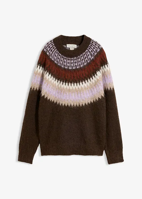 Norweger-Pullover mit Rundhals-Ausschnitt in braun von vorne - bonprix
