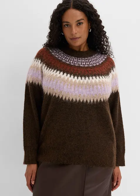 Norweger-Pullover mit Rundhals-Ausschnitt in braun von vorne (im Anschnitt) - bonprix