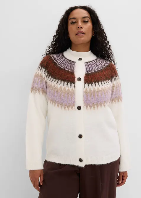 Norweger-Strickjacke aus weichem Woll-Mix in weiß von vorne (im Anschnitt) - bonprix