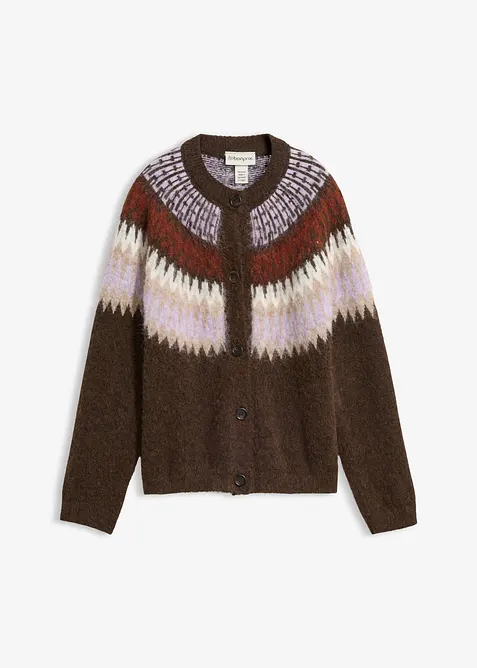 Norweger-Strickjacke aus weichem Woll-Mix in braun von vorne - bonprix