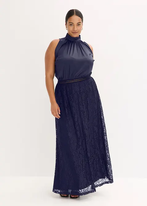 Maxikleid mit Spitzen-Rock in blau von vorne (Totalaufnahme) - bonprix