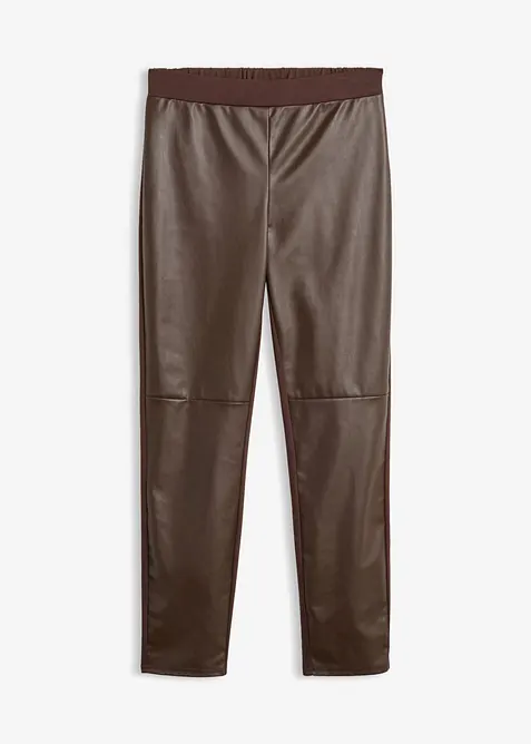 Lederimitat-Leggings mit Teilungsnähten am Knie in braun von vorne - bonprix