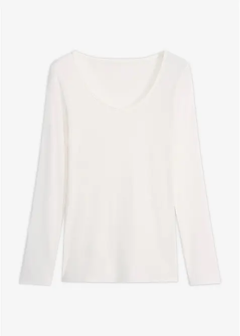 Ultralight Langarmshirt mit Rundhals-Ausschnitt aus Kaschmir-Mix in weiß von vorne - bonprix