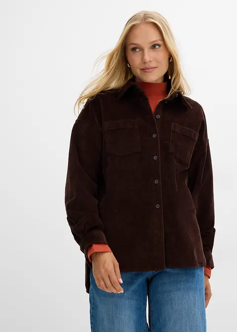 Oversize Cord-Shacket aus Baumwoll-Mix in braun von vorne (im Anschnitt) - bonprix