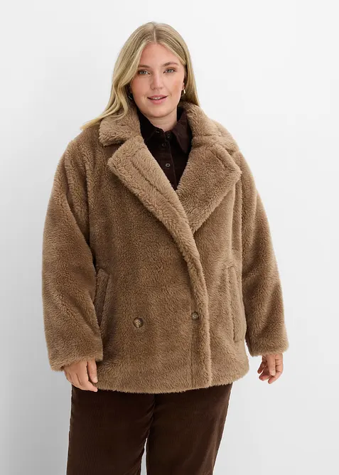 Oversize Teddy-Jacke in braun von vorne (im Anschnitt) - bonprix